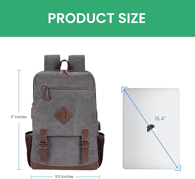 Modoker Vintage Backpack for Men Women, Canvas Bookpack Fits Most 15.6 Inches