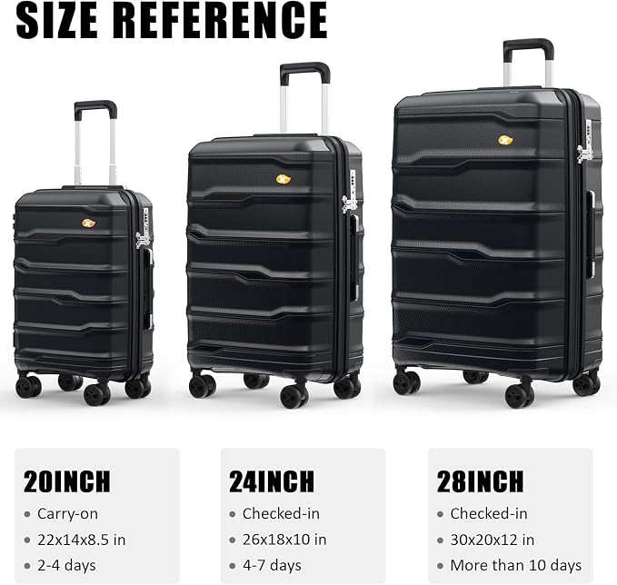 24 Inch Luggage with Spinner Wheels, Hard Shell Suitcase, Lightweight PP