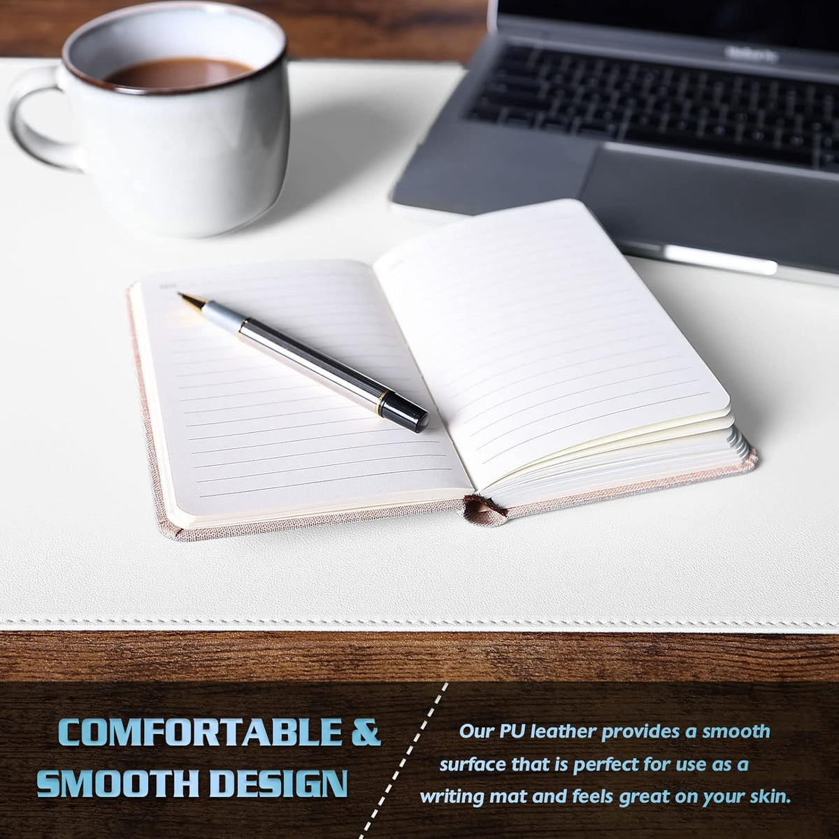 K KNODEL Desk Mat, Blotter, Dual-Sided Office Desk Pad, Waterproof Desk Mat for Desktop, Desk Blotters, PVC Leather Pad Protector (White, 31.5" x 15.7")