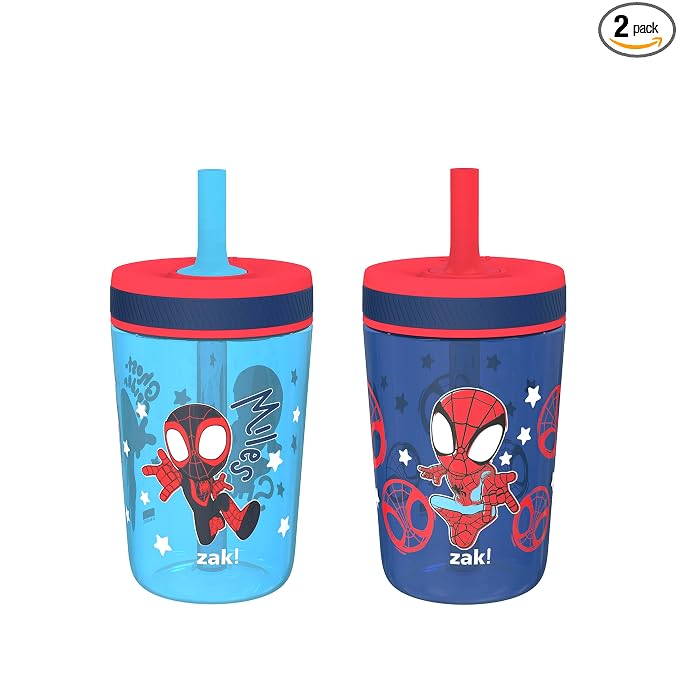 Zak Designs Marvel Spider-Man Kelso Toddler Cups for Travel or at Home, 15oz 2-Pack Durable Plastic Sippy Cups with Leak-Proof Design is Perfect for Kids (Spidey and His Amazing Friends)