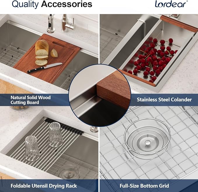 Lordear 36 Inch Undermount Kitchen Sink Double Bowl Stainless Steel Kitchen