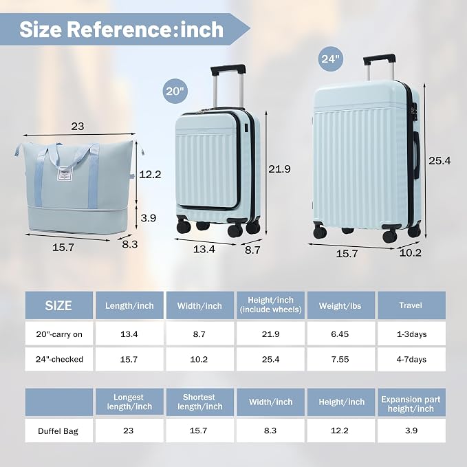 Merax Luggage Sets Front Opening, 2 Piece Hardshell Suitcase