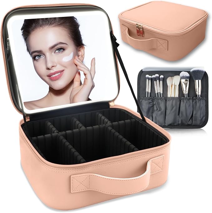Makeup Bag with Led Mirror, Travel Makeup Organizer with 3 Color Setting