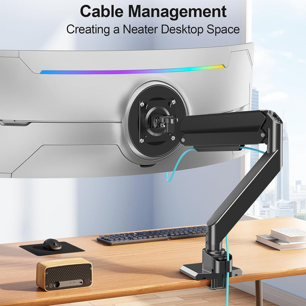 MOUNT PRO Heavy Duty Monitor Arm for 49 inch Ultrawide Screen up to 44 lbs, Single Desk Computer Mount Curved Monitor Stand for Samsung Odyssey G9, Adjustable Gas Spring VESA Mount 75x75 100x100