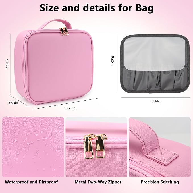 Travel Makeup Bag with LED Mirror Travel Makeup Organizer with 3 Lighted
