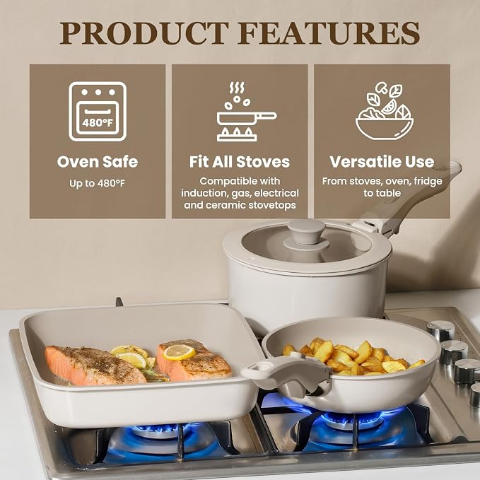 KIKCOIN Ceramic Cookware Set, Non Toxic Kitchen Cooking Set