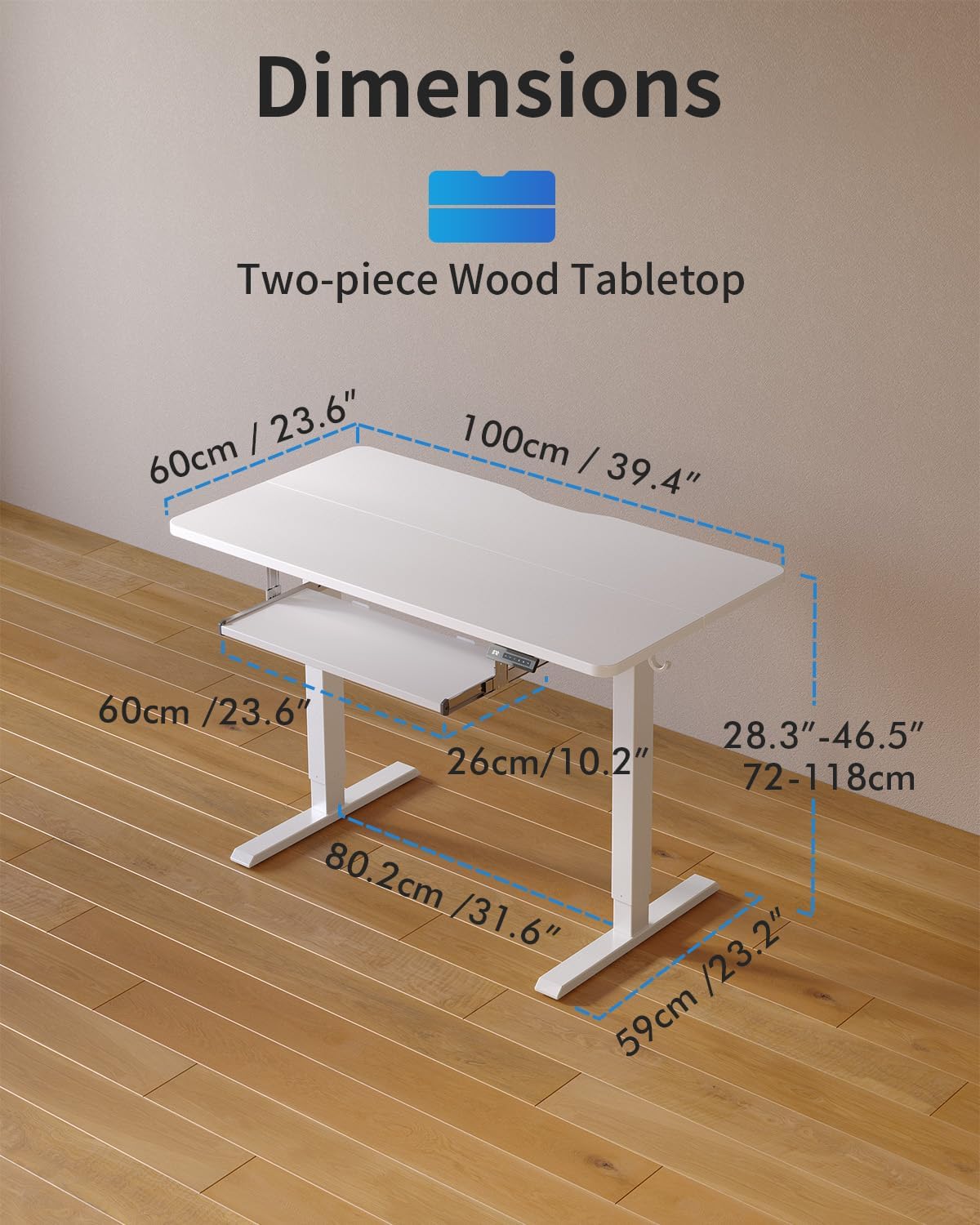FEZIBO Standing Desk with Keyboard Tray, 40 x 24 Inch Adjustable Height Sit Stand Desk with Memory Presets for Home Office, Ergonomic Computer Workstation, White