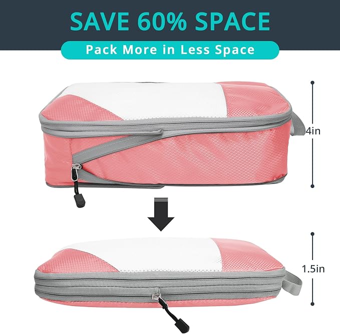 Compression Packing Cubes 6 Set, Compressible Space-Saving Packing Cubes