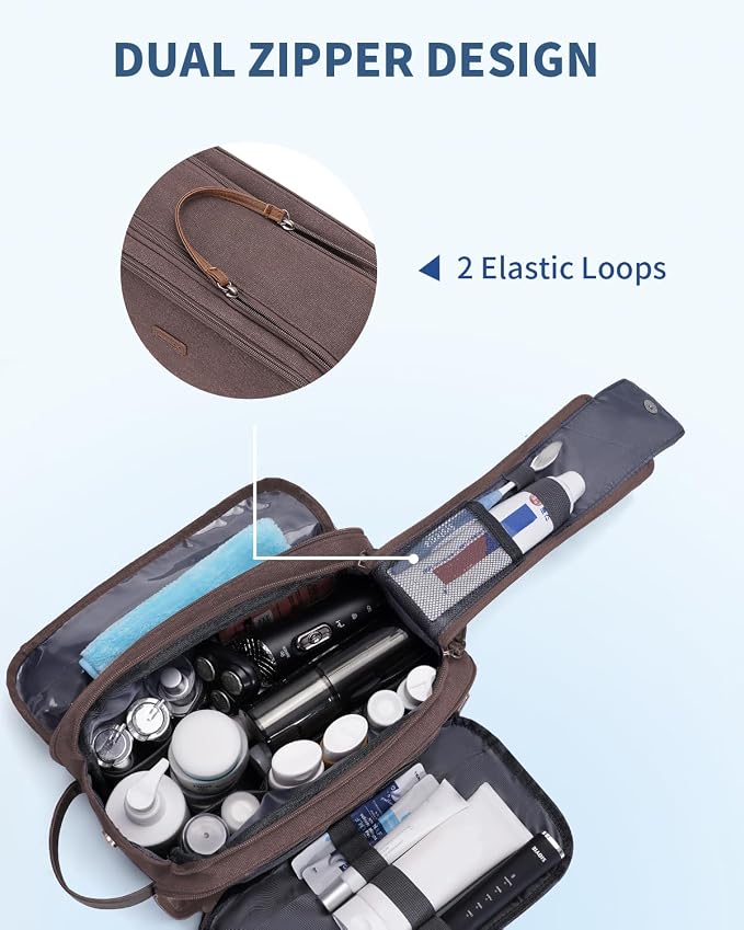 WANDF Toiletry Bag for Men Travel Toiletry Organizer Canvas and Leather Dopp