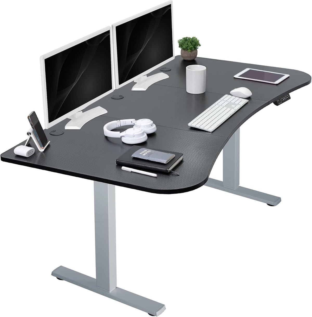 VIVO Electric 63 x 32 in Standing Desk, Memory Height Adjustment, 1B Series, Black Carbon Fiber Top Gray Frame, DESK-KIT-1G1R