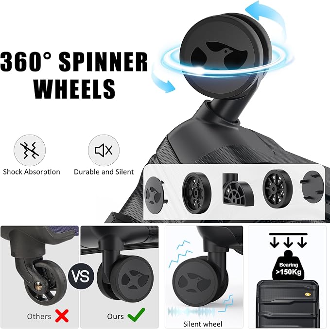 24 Inch Luggage with Spinner Wheels, Hard Shell Suitcase, Lightweight PP