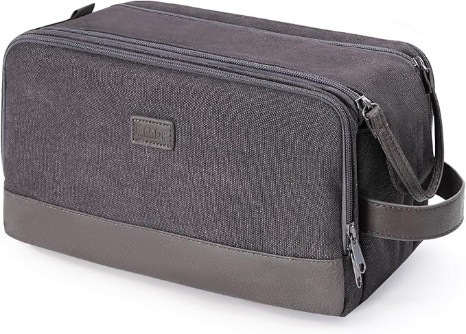 WANDF Toiletry Bag for Men Travel Toiletry Organizer Canvas and Leather Dopp