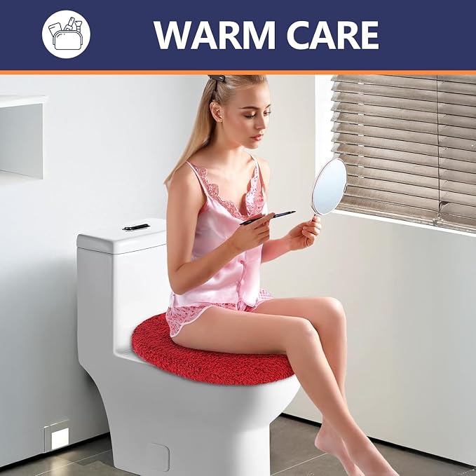 Microfiber Elongated Toilet Seat Cover 19.5"x 15" Machine Washable Solid Toilet