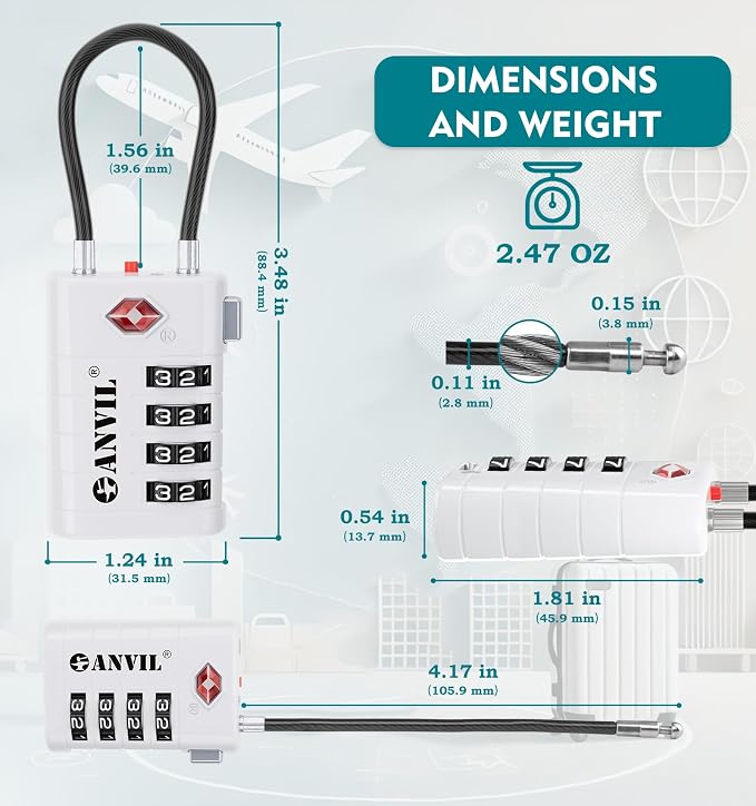 ANVIL 4 Digit Luggage Locks, TSA Locks