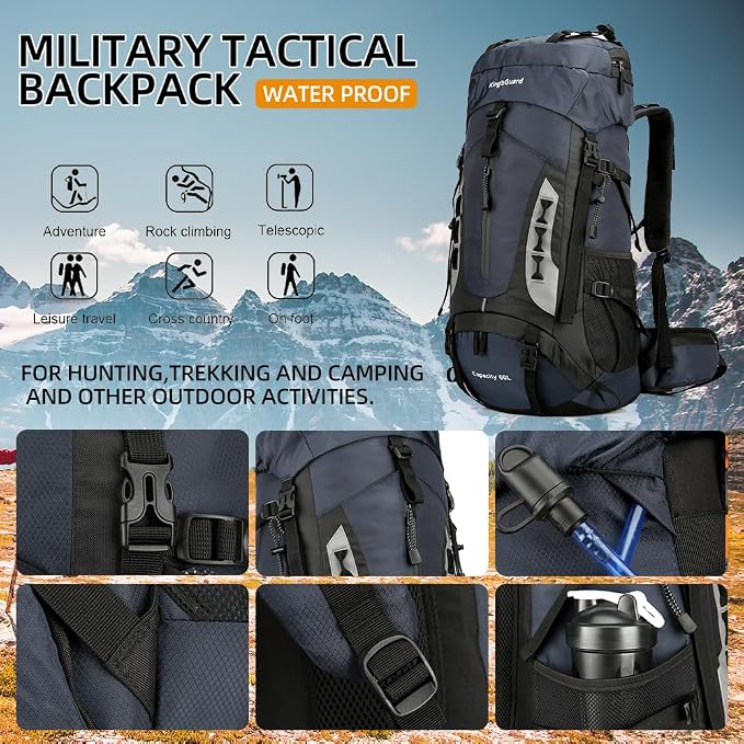 King'sGuard 60L Hiking Backpack Large Waterproof Camping Backpack