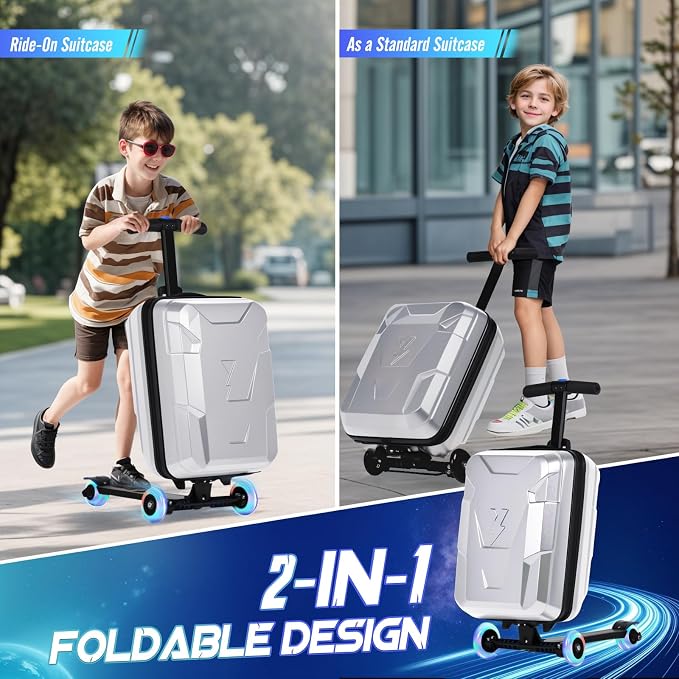 Scooter Suitcase for Kids & Adults, Foldable Carry On Travel Luggage, Hardside