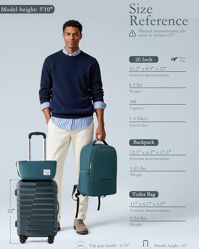 Coolife Luggage Sets 3 Piece, 20In Carry On Luggage