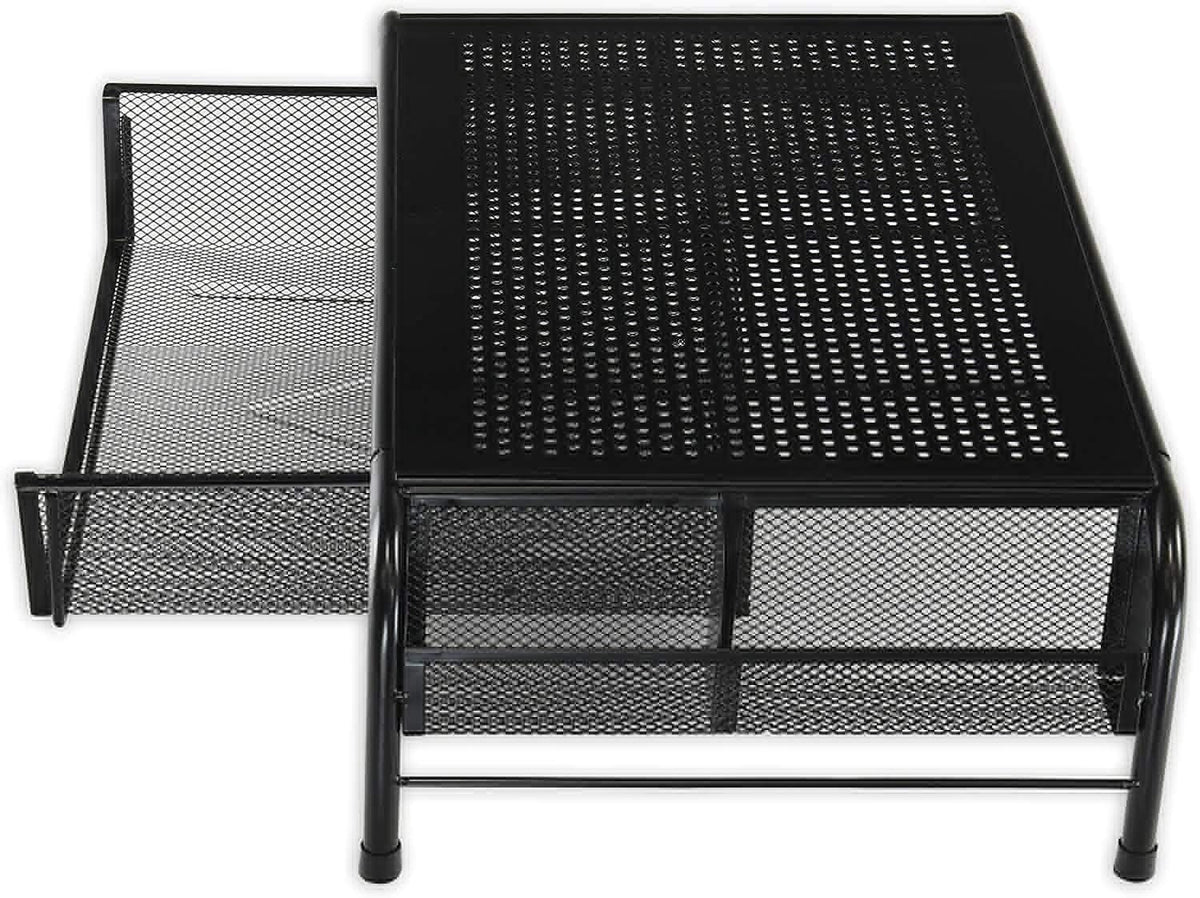 Simple Houseware Metal Desk Monitor Stand Riser with Organizer Drawer, Black