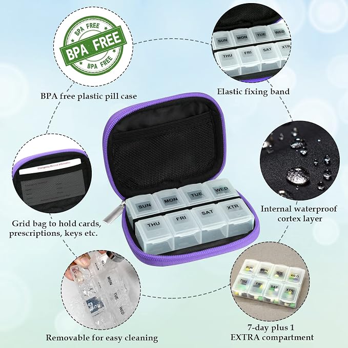 Serfeymi Weekly Travel Pill Organizer Pill Case