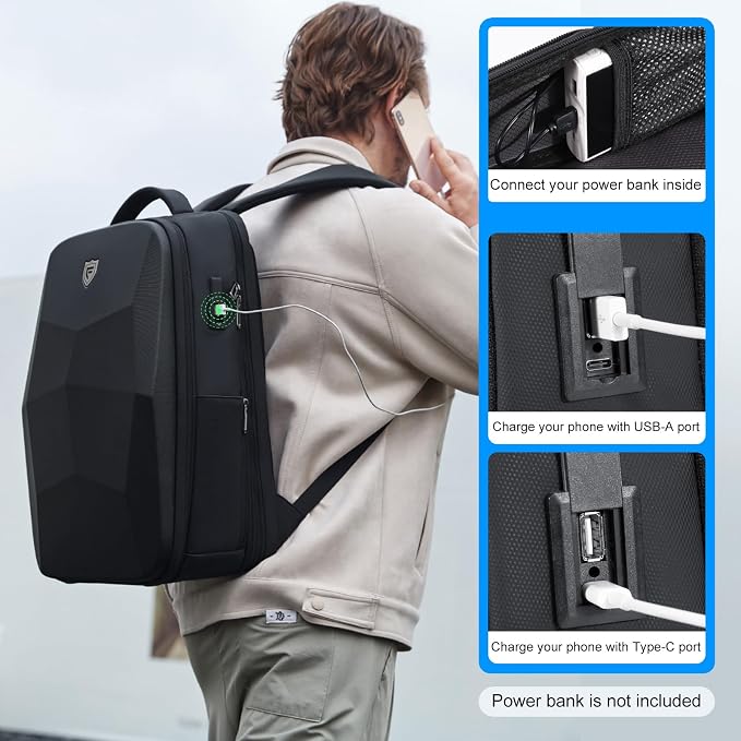 FENRUIEN Hardshell Backpack Expandable, Anti Theft Laptop Backpack