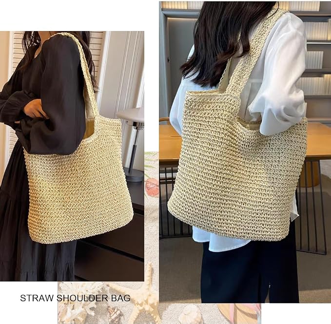 Straw Beach Bags for Women Woven Beach Tote Bag Casual Boho Large Shoulder