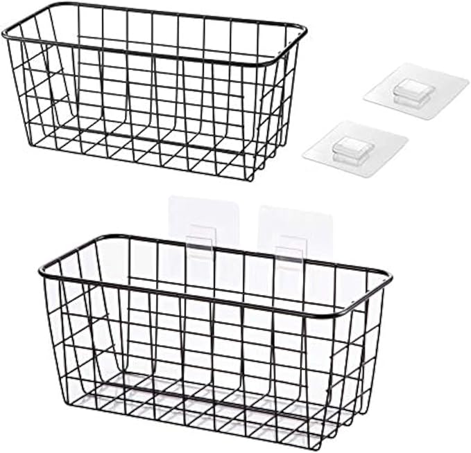 2 Set Hanging Wall Basket Organizer Over the Cabinet Door Wire Baskets