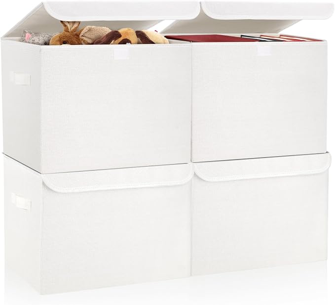 Large 22 Quart Linen Fabric Foldable Storage Bin Cube Organizer Basket