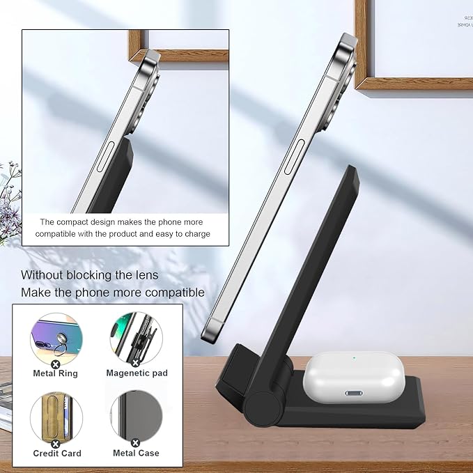 25W Wireless ChargerFoldable 2 in 1 Wireless Charging Station for Apple iPhone 16/16 Pro/15/14/13/12/11/Plus/SE/X/AirpodsPDKUAI 15W Fast Dual Wireless Induction Charge Stand for Samsung/LG