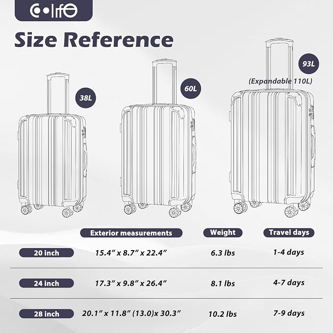Coolife Luggage Expandable Suitcase PC+ABS Spinner 20in 24in 28in Carry
