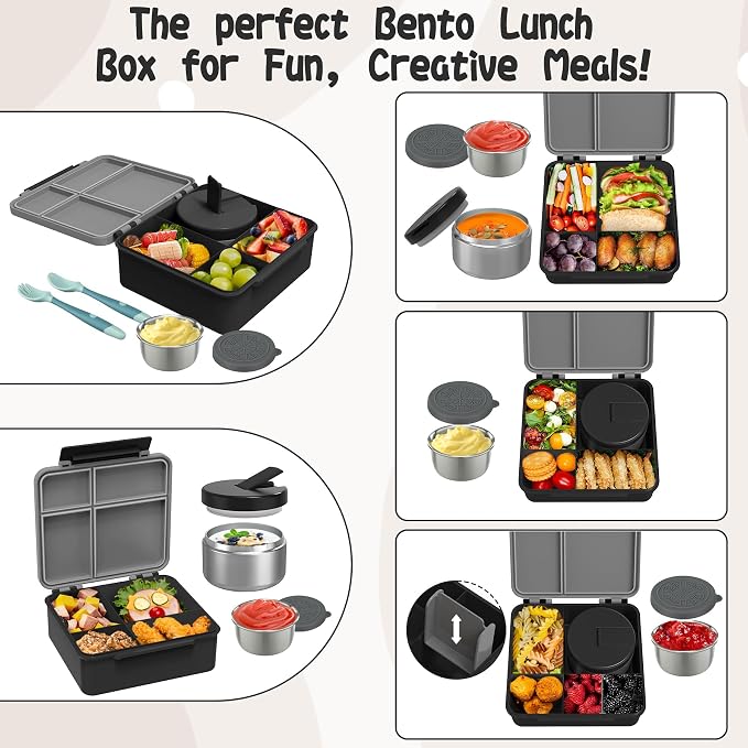 Kids Bento Lunch Box with 8oz Soup Thermo, Kids Leakproof Lunch Food Containers