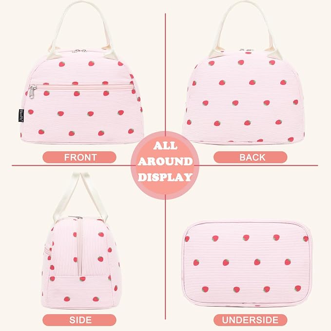 FlowFly Insulated Lunch Bag for Women – Corduroy Lunch Tote Box, Cute Cooler