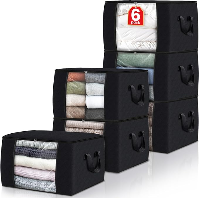 Fab totes 6 Pack Clothes Storage, Foldable Thick Fabric Blanket Storage Bags