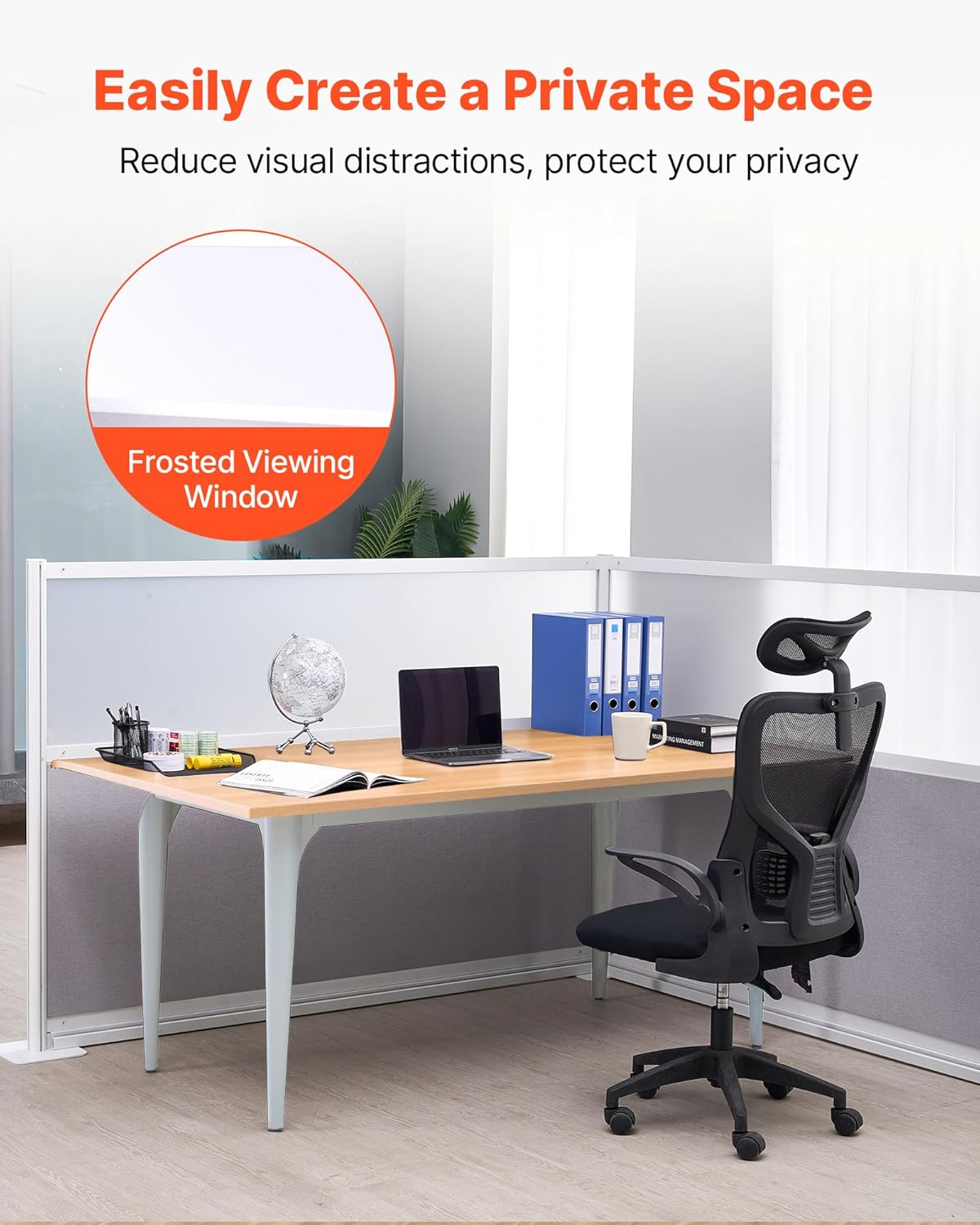 VEVOR Office Divider Privacy Partitions, 2-Pack, 72" x 48" Room Divider Walls, PET Workstation Cubicle Partition with Frosted Acrylic Windows, Freestanding Privacy Panels for Office Library School