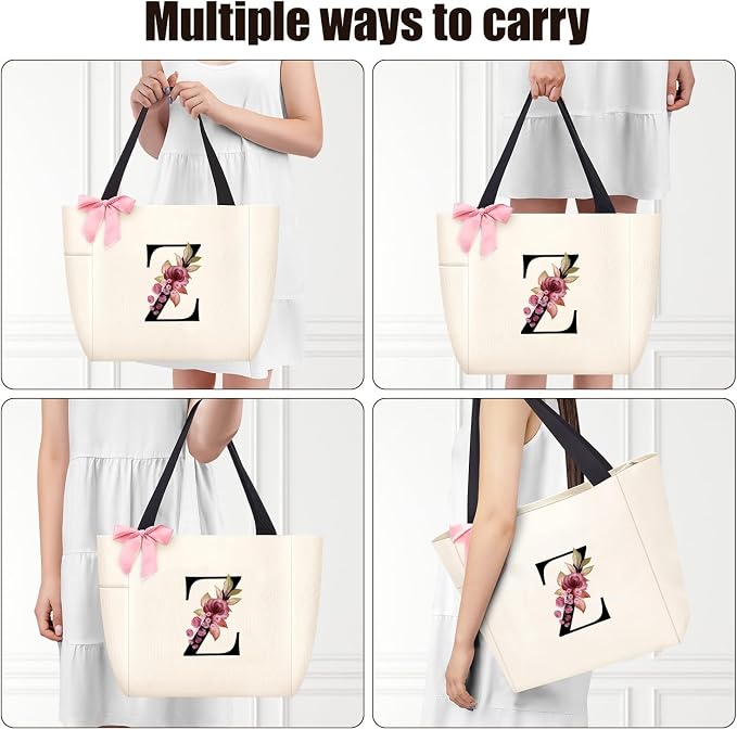 Vavabox Tote Bag, A-Z Initial Monogrammed Waterproof Tote Bag, Bridesmaid Gifts