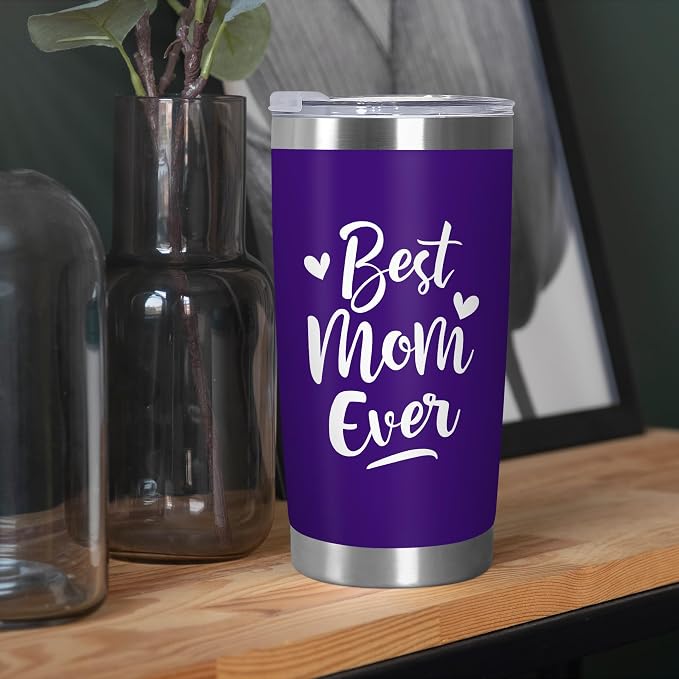 TEEZWONDER Birthday Gifts for Mom from Daughter Son - Best Mom Ever Stainless Steel Insulated Coffee Tumbler with Lid 20 oz - Mothers Day Birthday Gifts for Moms Mama Mother in Law Stepmom