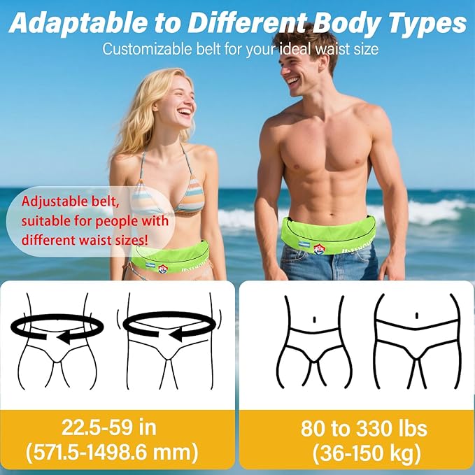 Automatic Inflatable Belt Pack Water Sports Jacket Waist Belt PFD for SUP Paddleboarding Fishing Boating Kayaking（fit 80-330 lbs） (Fluorescent yellow)