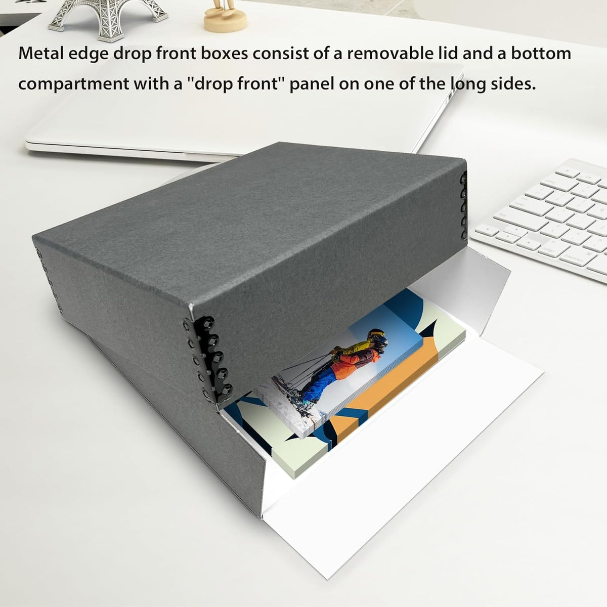Lineco Museum Archival Storage Box, 20.75x24.75x3 in. Drop Front Design. Acid-Free with Metal Edge. Organize Photos, Pictures, Prints, Documents, Crafts, DIY. Gray, 2 Pack