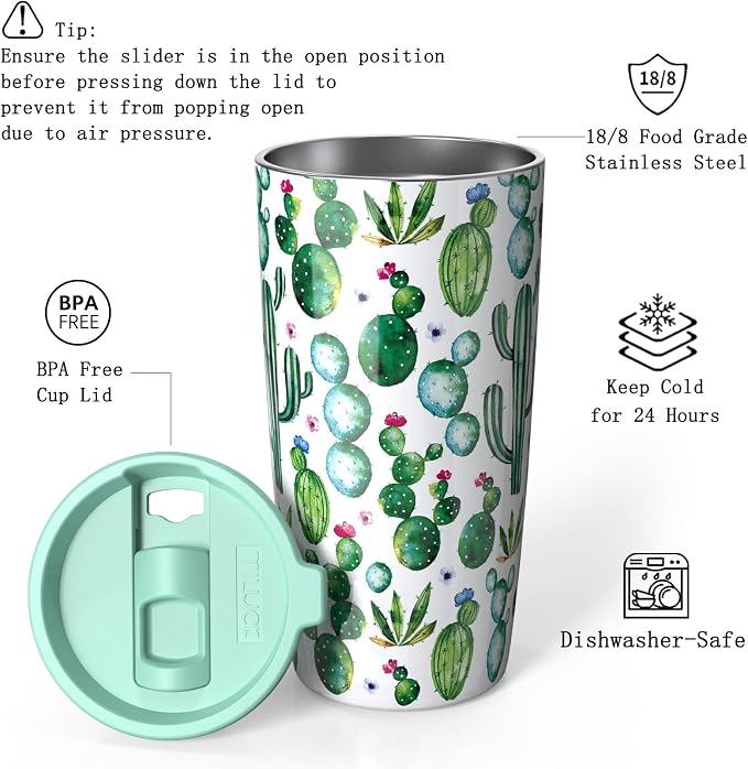TILUCK 20 oz Insulated Tumbler with BPA-Free Lid, Stainless Steel Vacuum Travel Coffee Mug, Double Wall Coffee Tumbler（20oz，Cactus）