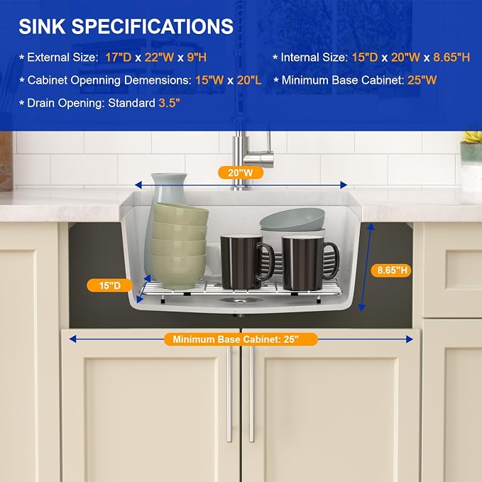 Dcolora 22 Inch Undermount Wet Bar Sink Single Bowl Modern Kitchen Sink White