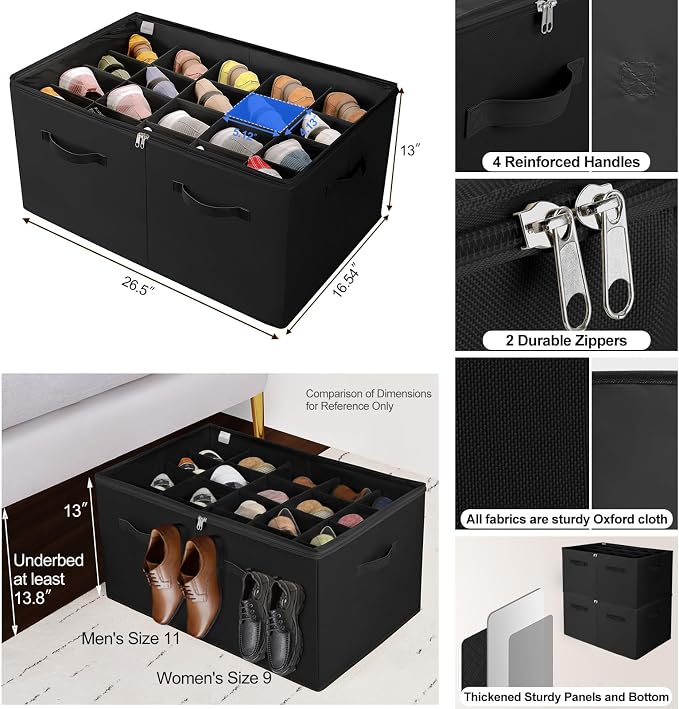 Shoe Organizer for Closet 2 Pack, Foldable Shoe Box