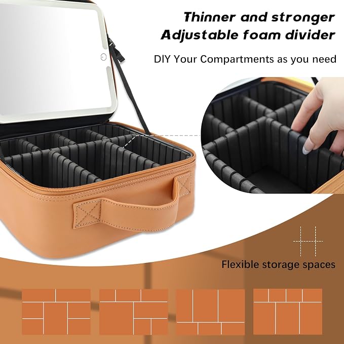 Makeup Bag with Led Mirror, Travel Makeup Organizer with 3 Color Setting
