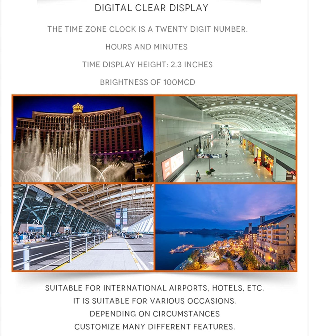 5 City Digital Wall Clock World Time Zone Display, City Can Be Changed, The Brightness Can Be Adjusted in Three Levels, The All-Aluminum Shell, for Hotel