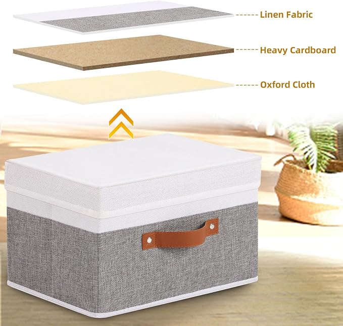 Fabric Storage Boxes with Lids, Linen Foldable Cloth Baskets, Closet Organizer