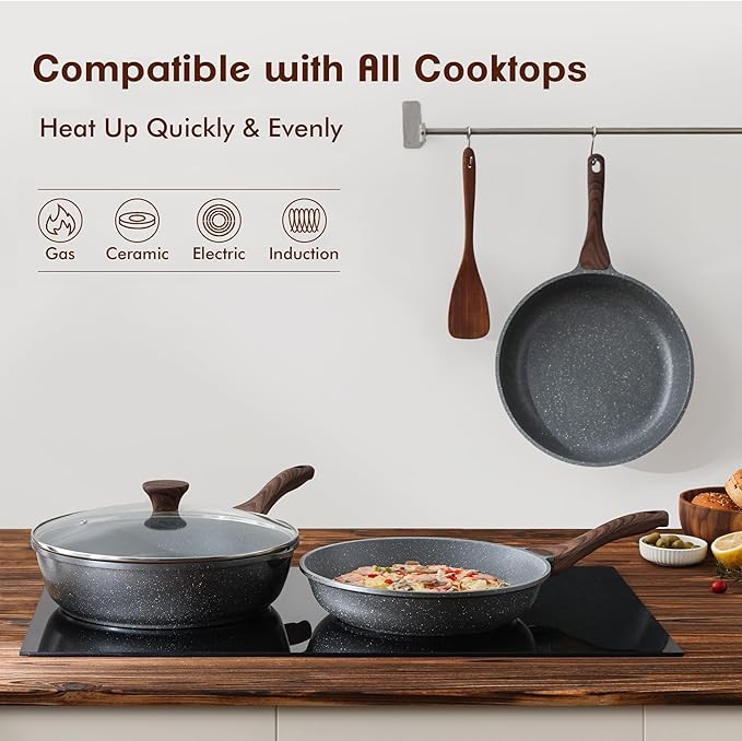 SENSARTE Nonstick Frying Pan Skillets, Swiss Granite Coating Omelette Pans