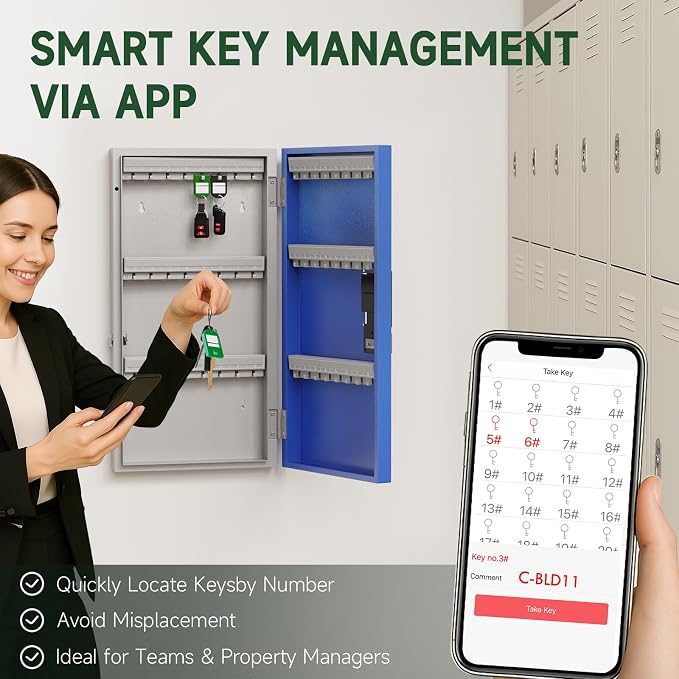 WeHere 48 Key Lock Box Wall Mount, APP Bluetooth/OTP/Wi-Fi Remote/Fixed