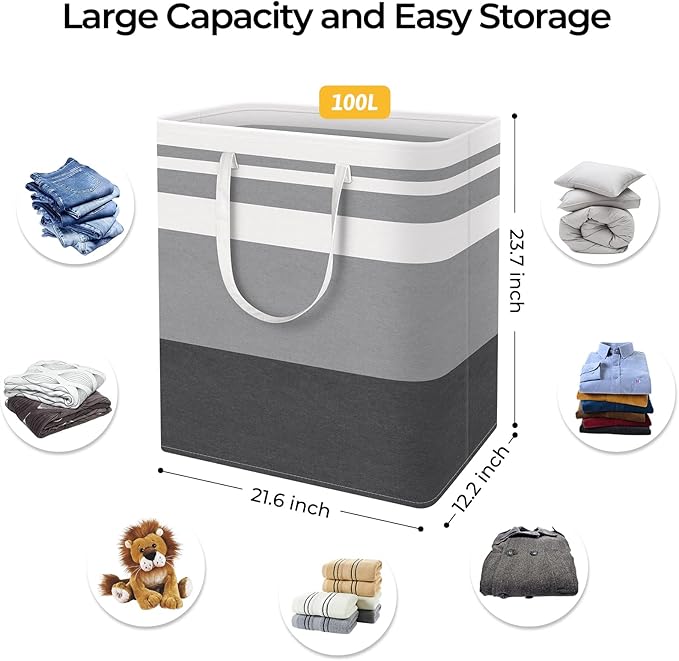 HomeHacks Laundry Basket, 100L Each Waterproof, Freestanding Laundry Hamper