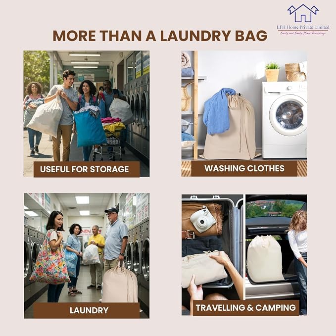 LFH Home Large Premium 100% Cotton Canvas Laundry Bag