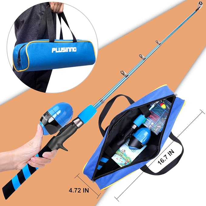 PLUSINNO Kids Fishing Pole, Portable Telescopic Fishing Rod and Reel Combo Kit -