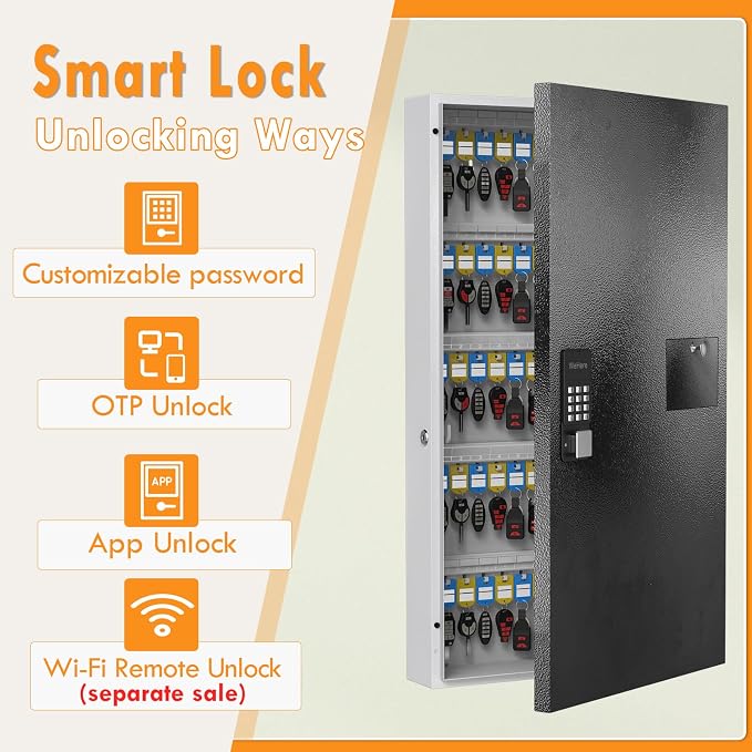 104 Keys Lock Box with Drop Slot, Key Cabinet Wall Mount, Fixed Code/OTP