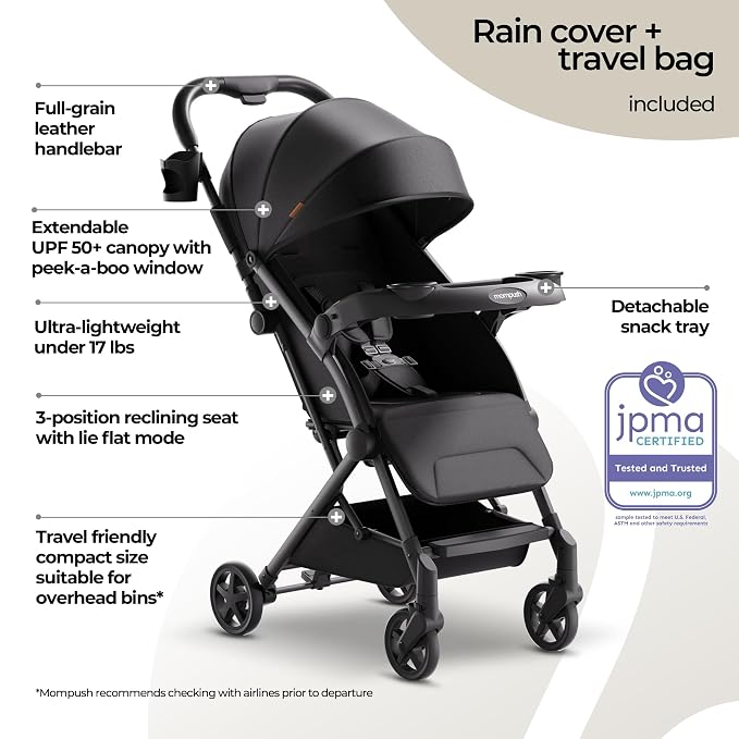 Mompush Lithe V2 Lightweight Travel Stroller, Compact Foldable Baby Stroller